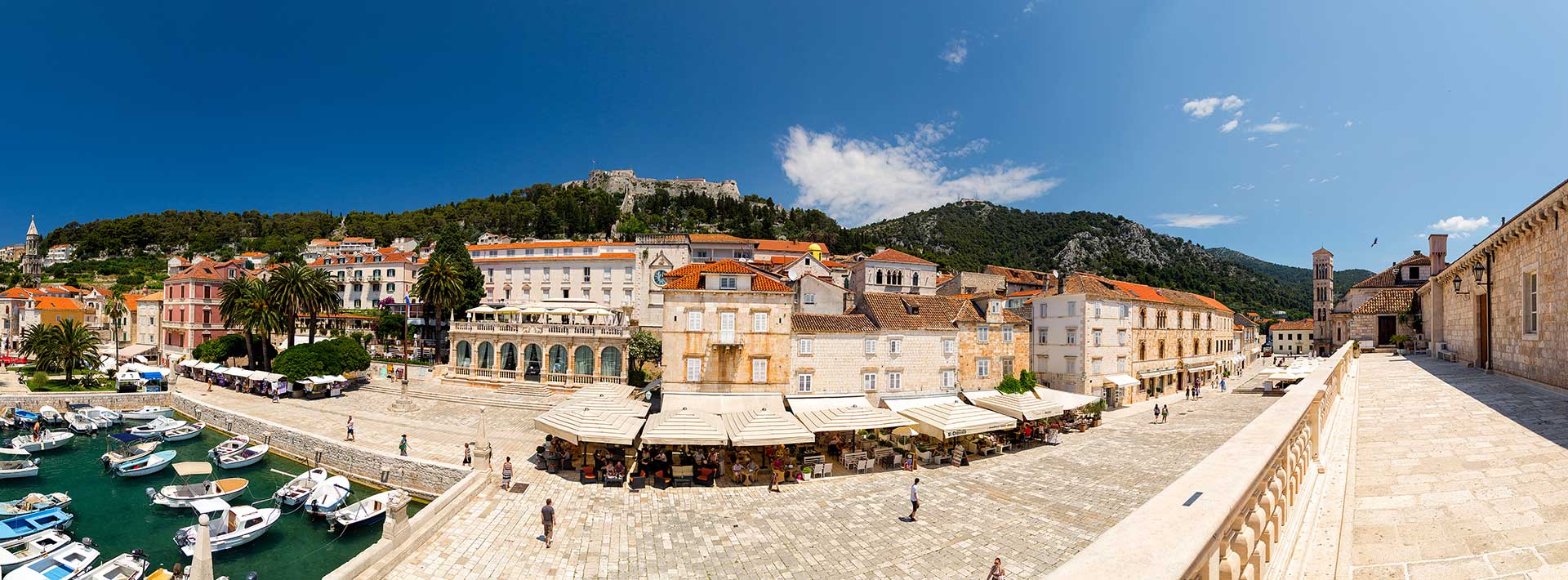 Town Hvar, island Hvar, port, square and cathedral