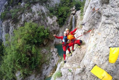 Ready to head down the rop of Cetina canyon top