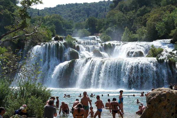 Swimming near main Krka waterfalls