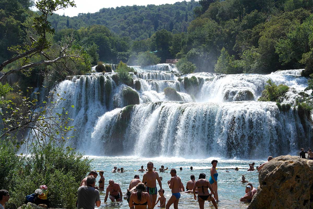 Swimming near main Krka waterfalls.