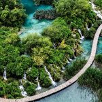 Wooden trail over interconnecting lakes of Plitvice NP