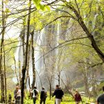 Sprinkled by the large waterfall on Plitvice lakes