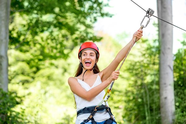 excitement after the dropdown on zipline tour