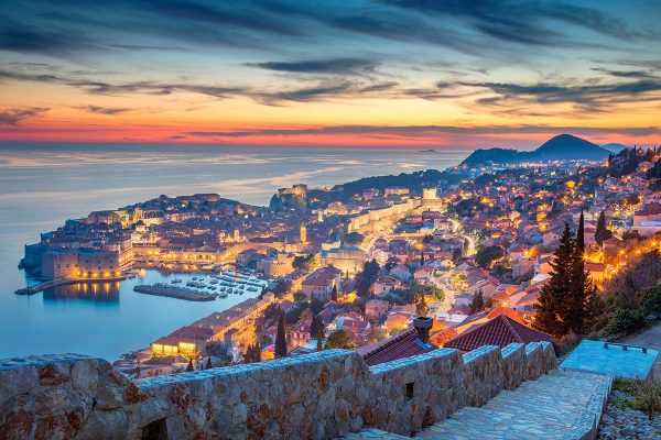 Dubrovnik old town in sunset