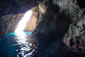 Blue glow inside the monk seal cave, island Bisevo