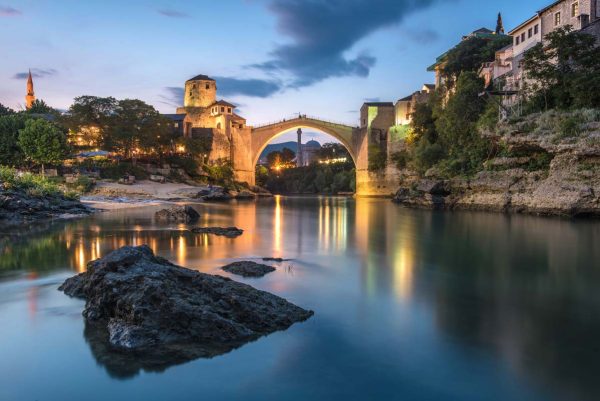 Mostar bridge with lights